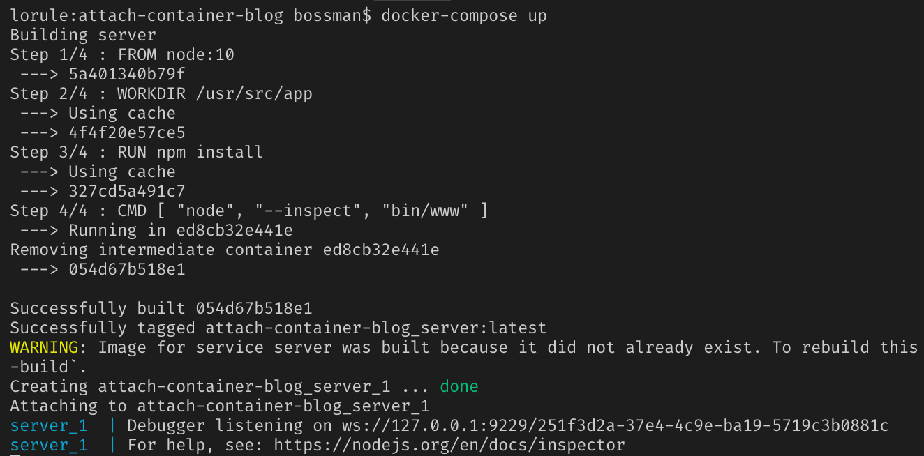 docker-compose up output