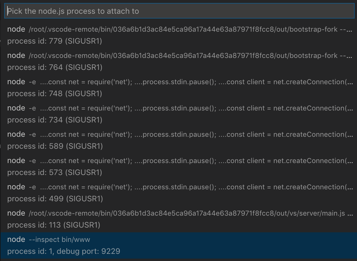 Node process picker list