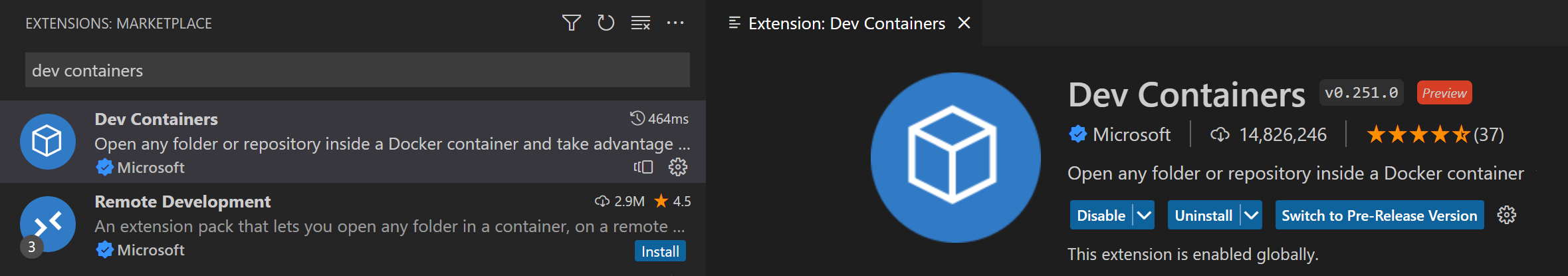 Dev Containers extension