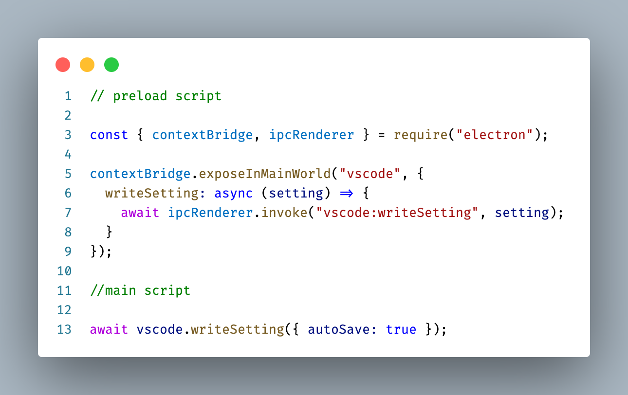 Exposing a method from preload script to the main script in Electron