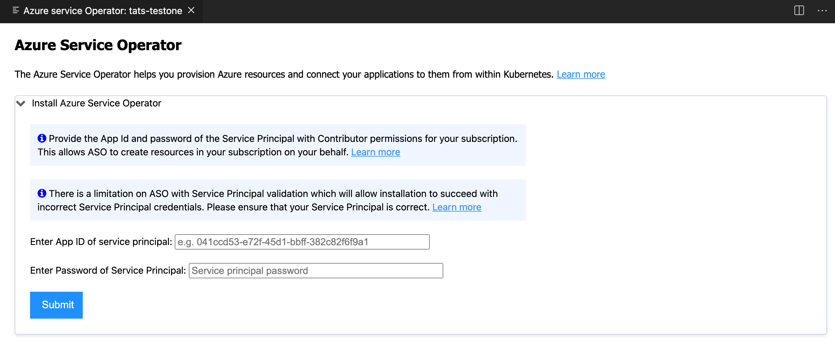 Azure Service Operator Webview