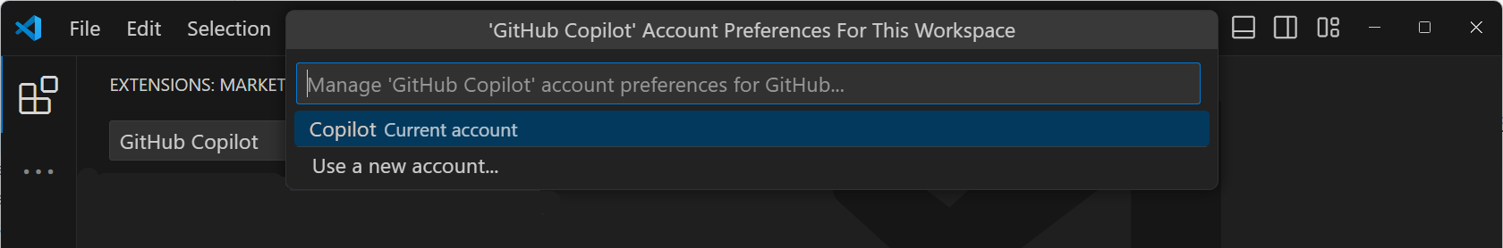 Accounts menu in VS Code, showing the option to sign in with GitHub to use GitHub Copilot.