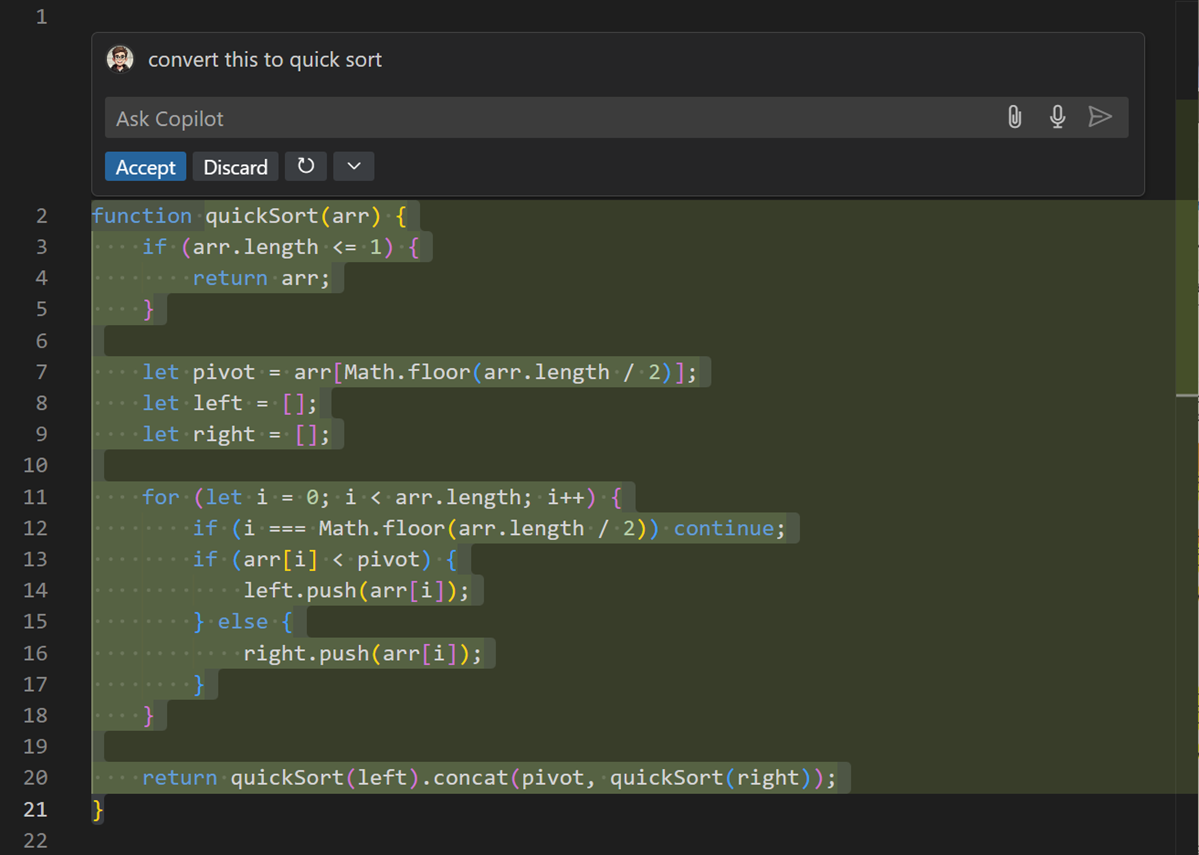 Inline chat refactoring to use different sorting algorithm