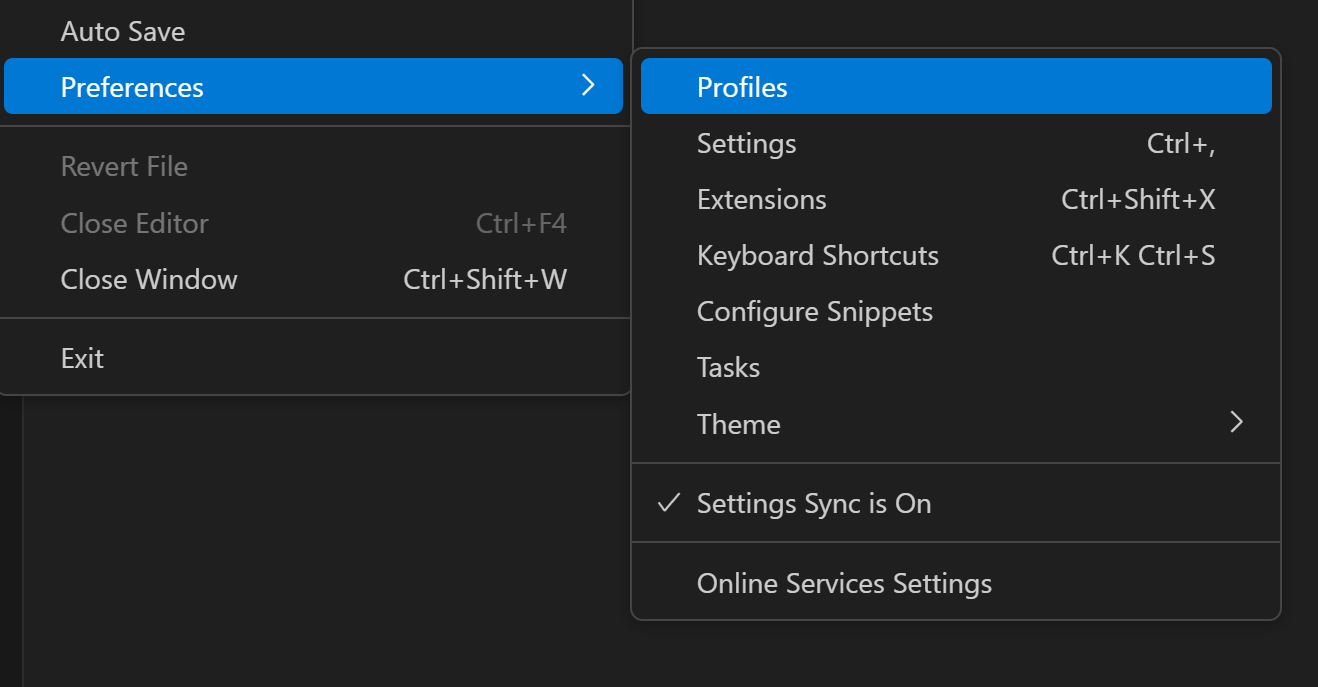 Profiles editor Menu Item