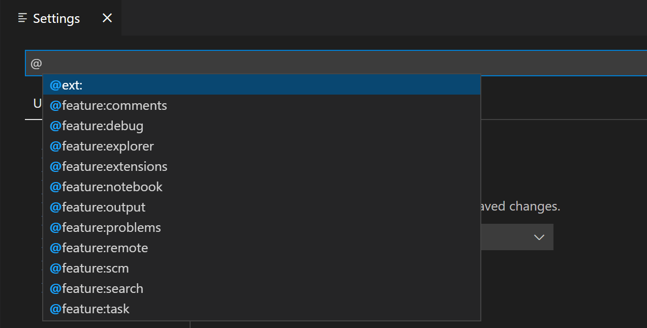 Setting editor @ tag filter dropdown