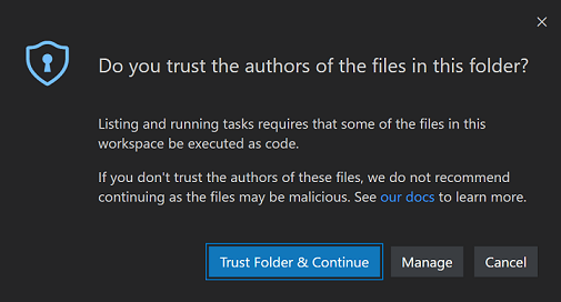 Workspace Trust Restricted Mode tasks dialog