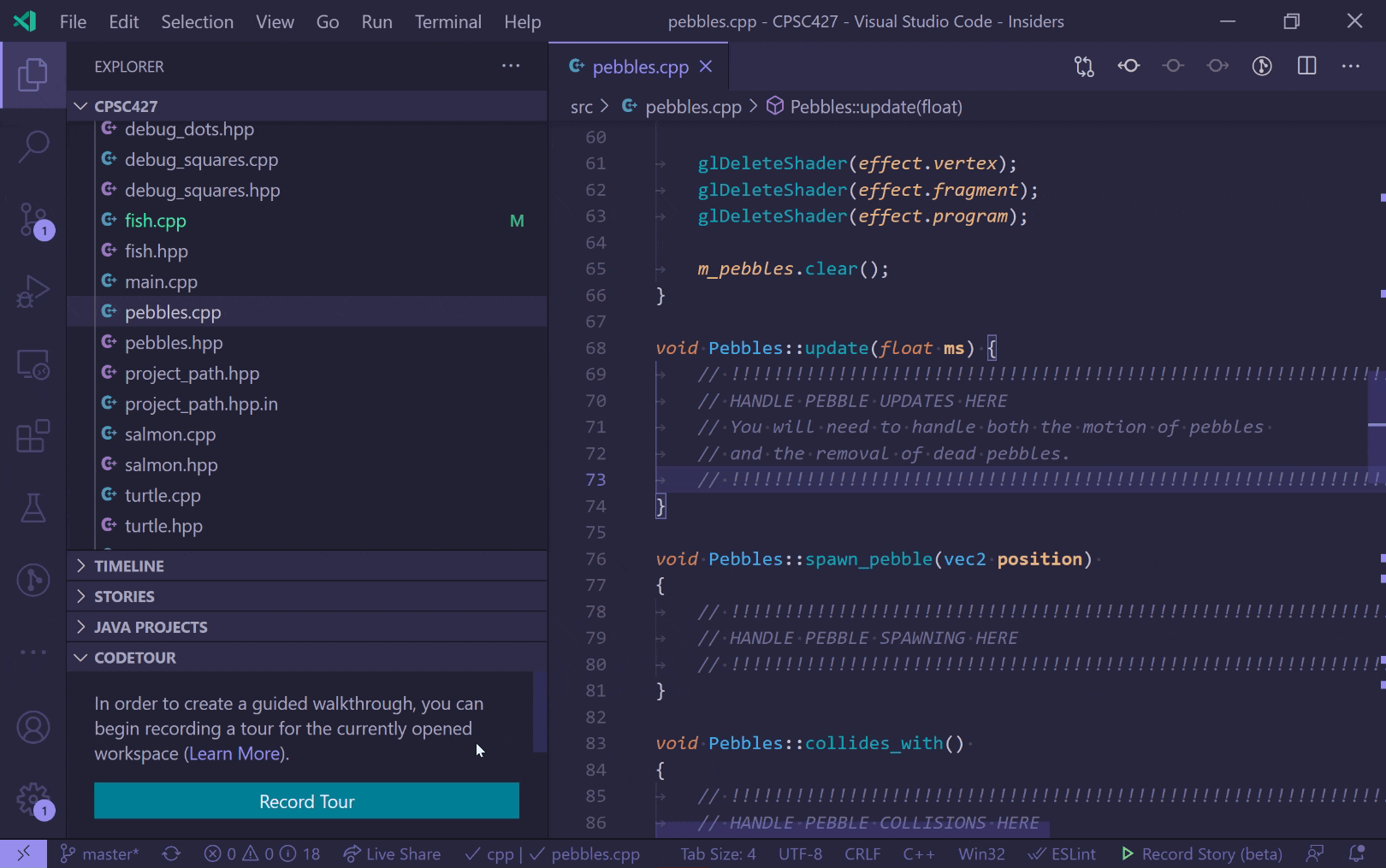 CodeTour in a sample assignment