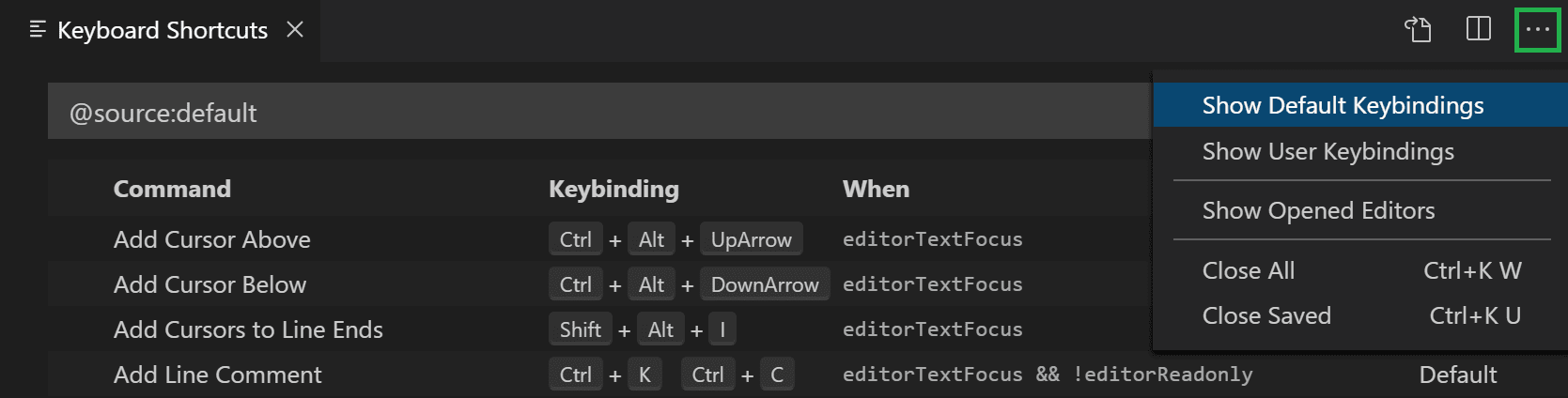 Default Keyboard Shortcuts