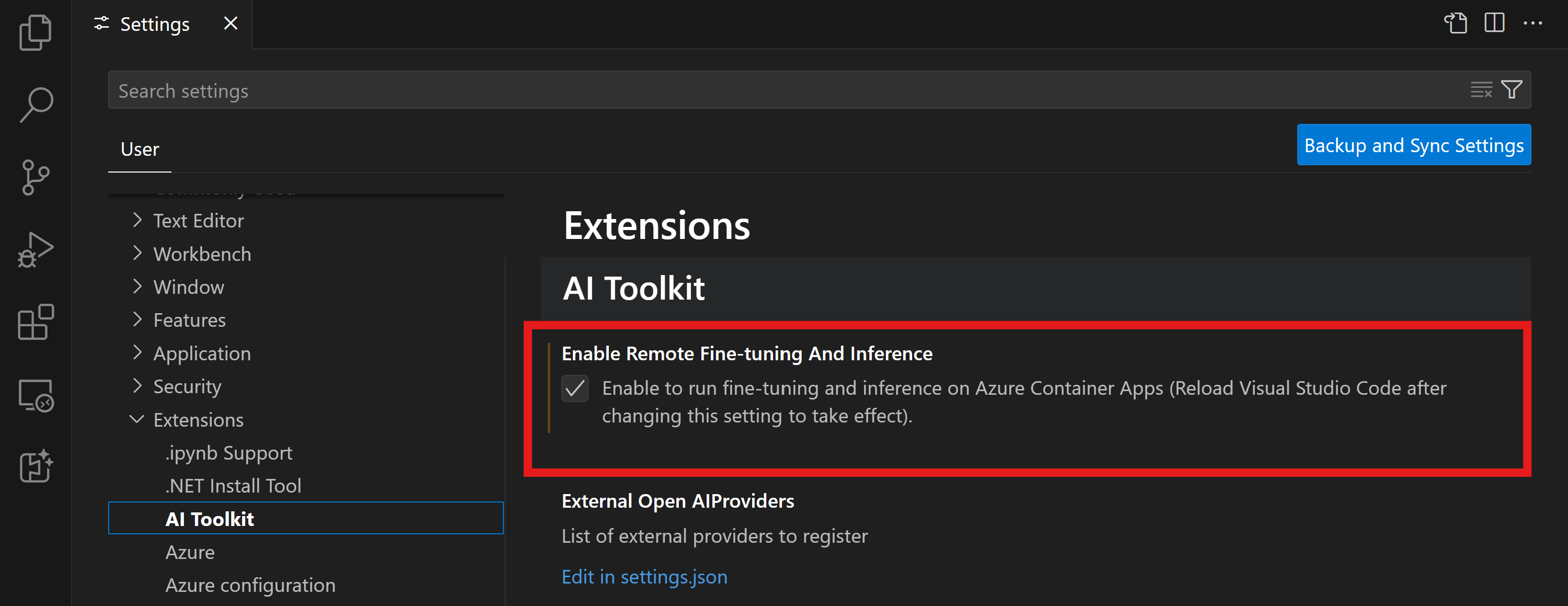 AI Toolkit Settings