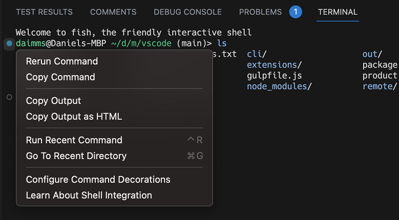 Shell integration in fish enables several features