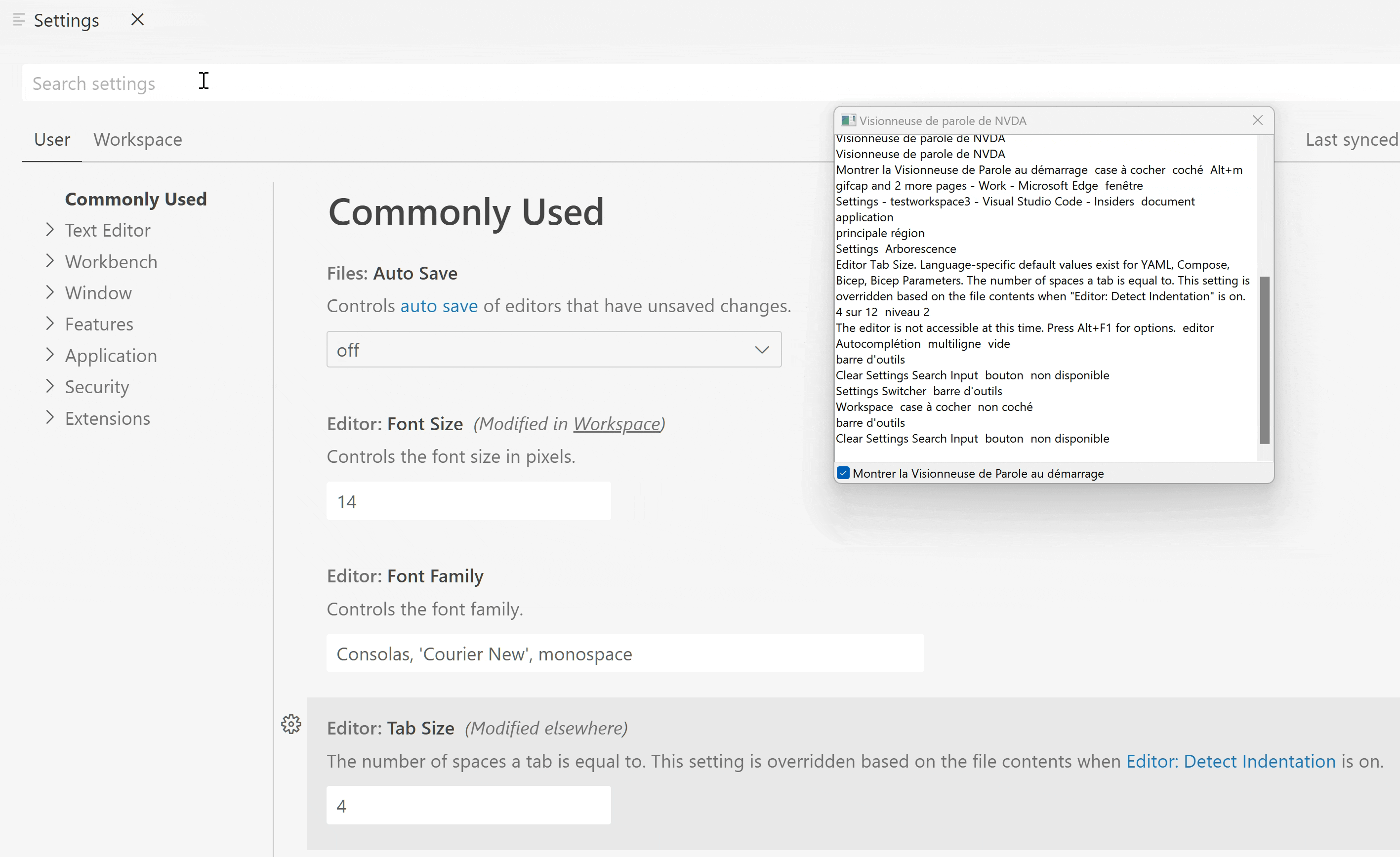 Navigating through the Settings editor with NVDA on Windows