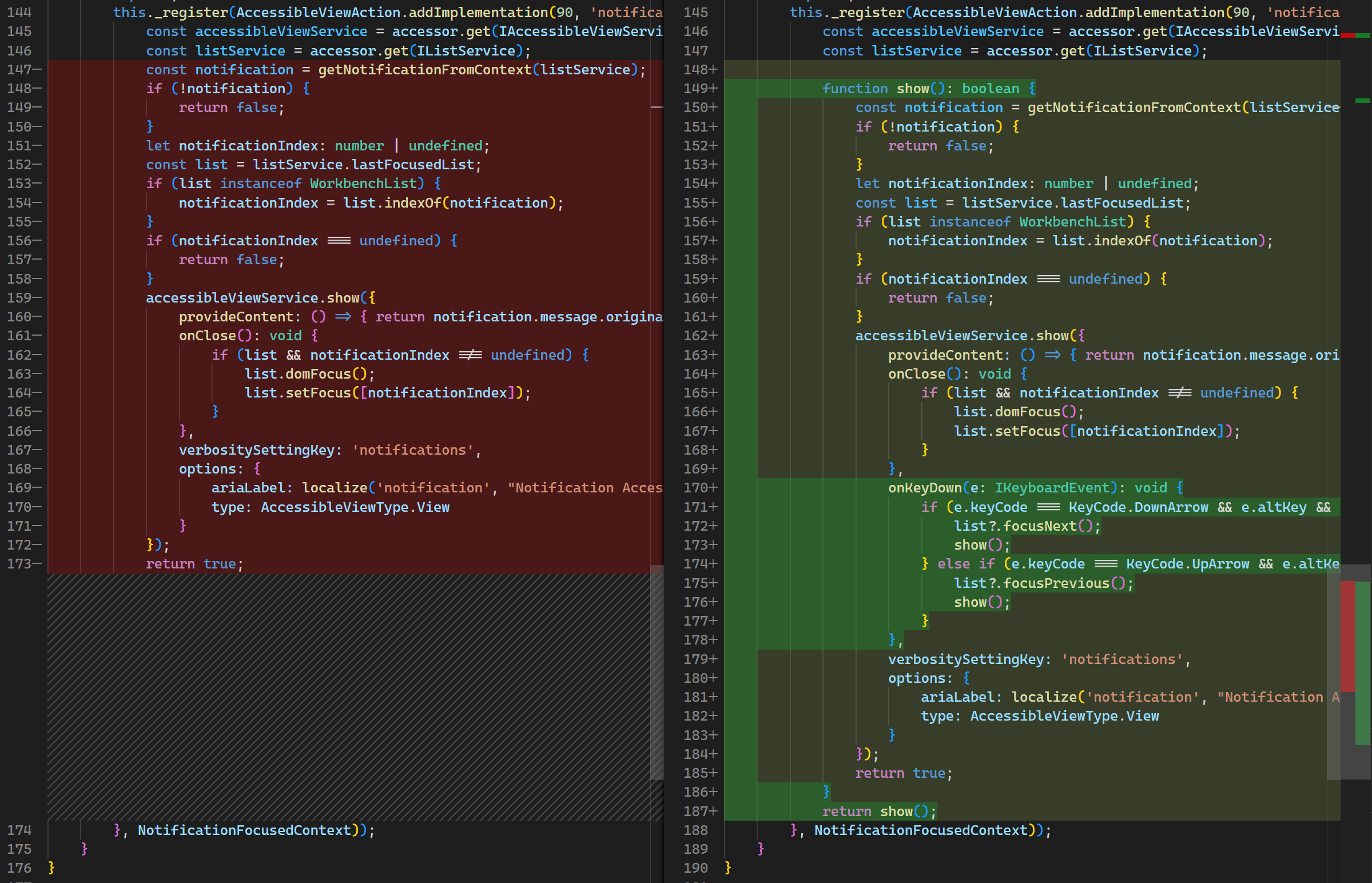 A side by side diff without diff region alignment